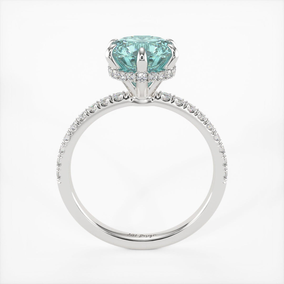 AGI Design Jenny Round Aqua-Teal Moissanite Engagement Ring