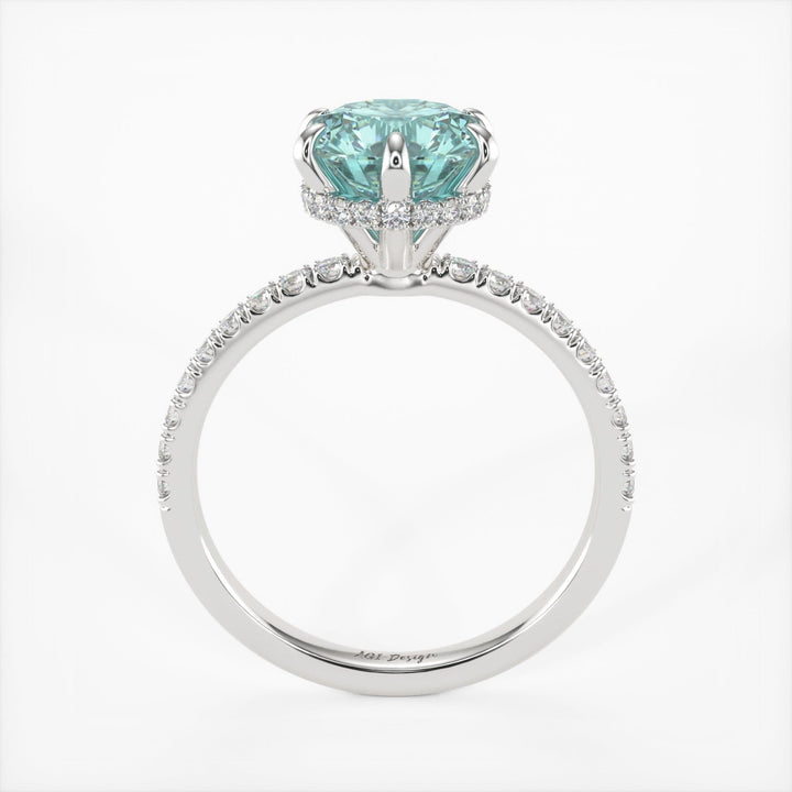 AGI Design Jenny Round Aqua-Teal Moissanite Engagement Ring