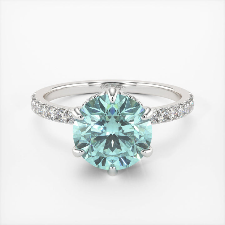 AGI Design Jenny Round Aqua-Teal Moissanite Engagement Ring