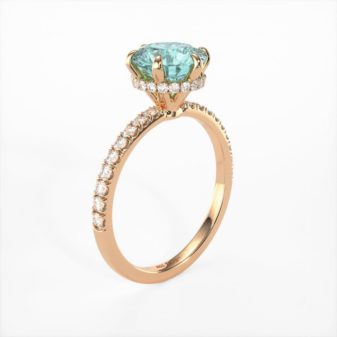 AGI Design Jenny Round Aqua-Teal Moissanite Engagement Ring