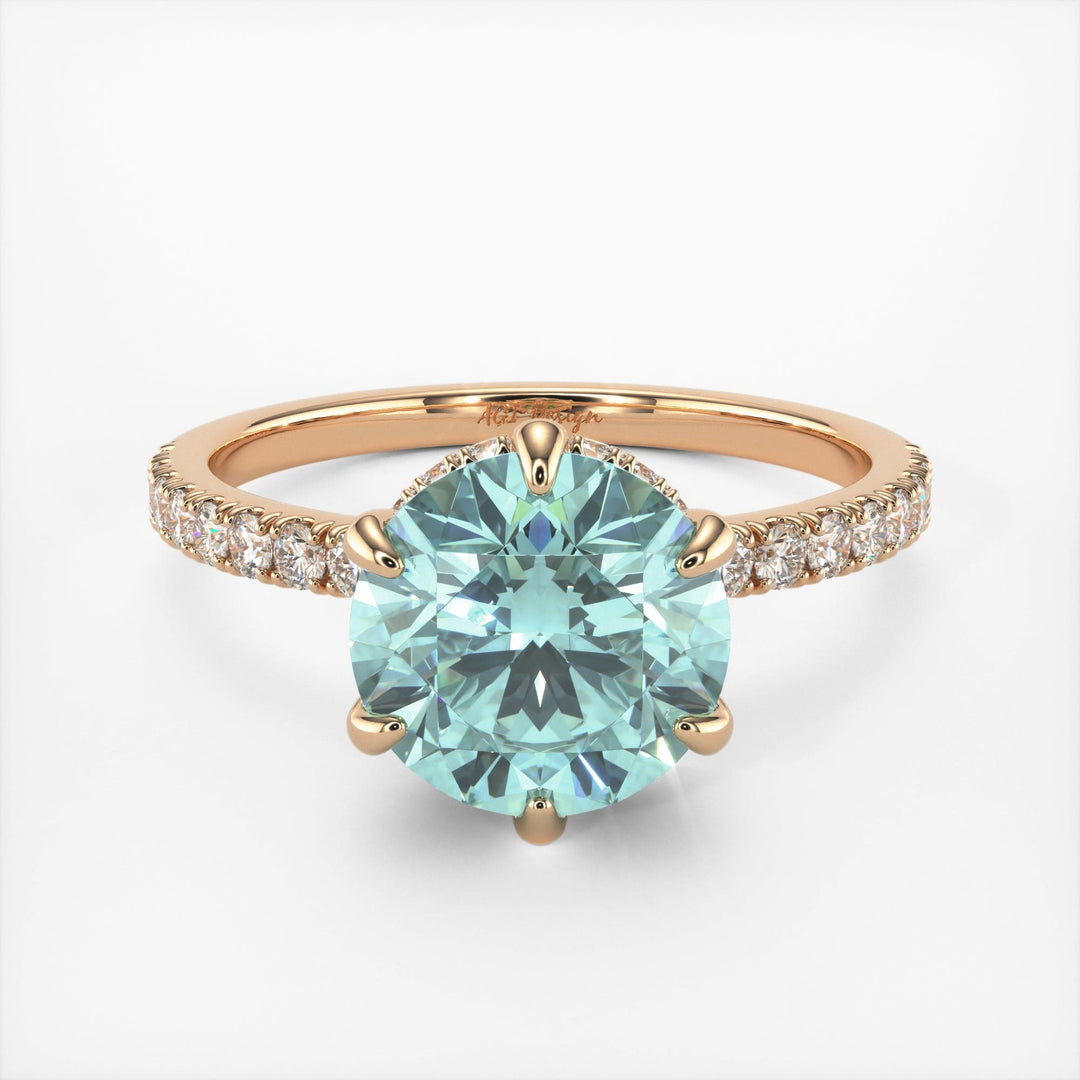 AGI Design Jenny Round Aqua-Teal Moissanite Engagement Ring