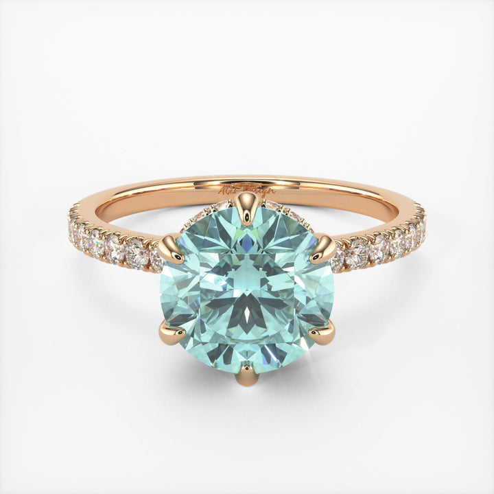 AGI Design Jenny Round Aqua-Teal Moissanite Engagement Ring