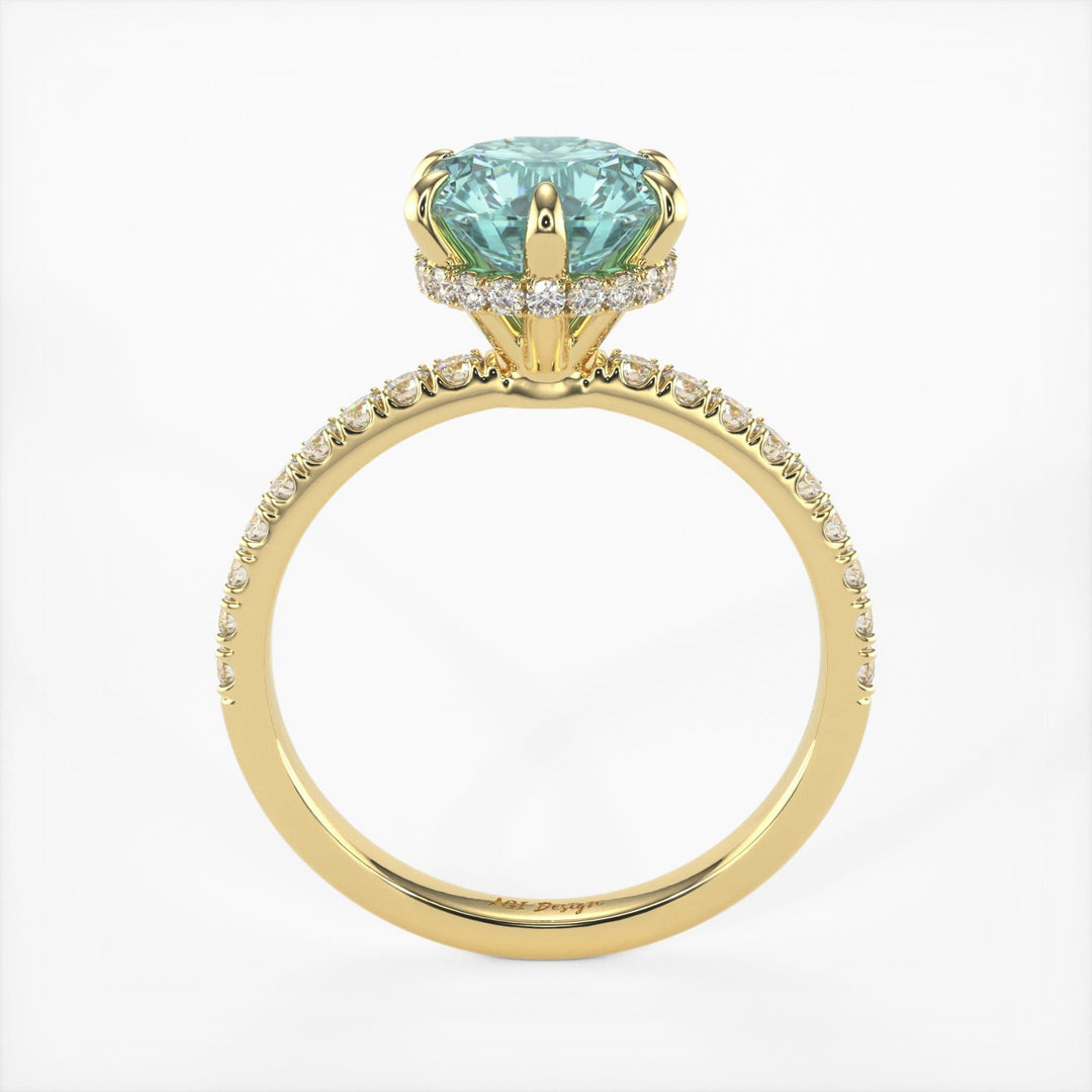 AGI Design Jenny Round Aqua-Teal Moissanite Engagement Ring