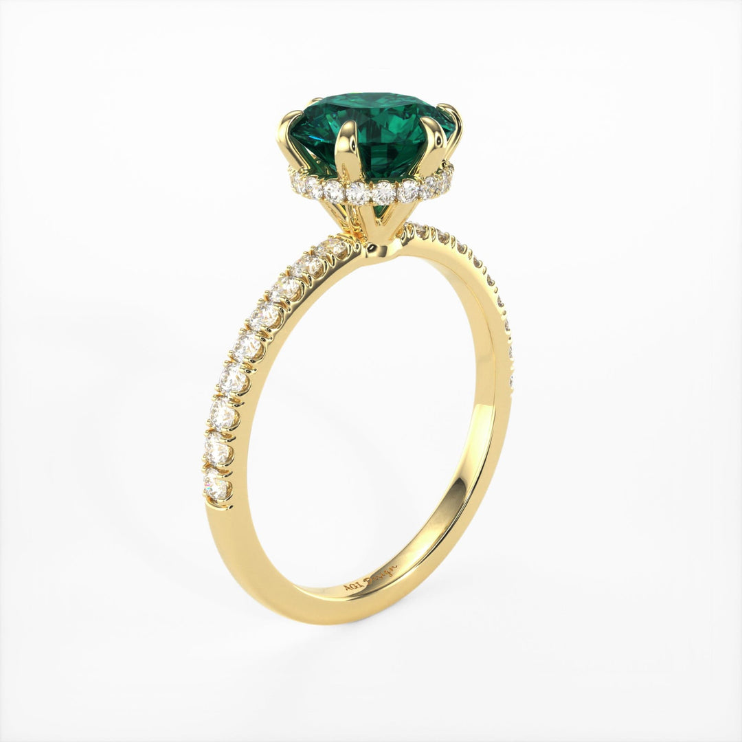 AGI Design Jenny Round Green Moissanite Engagement Ring