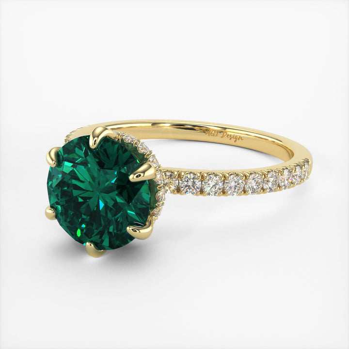 AGI Design Jenny Round Green Moissanite Engagement Ring