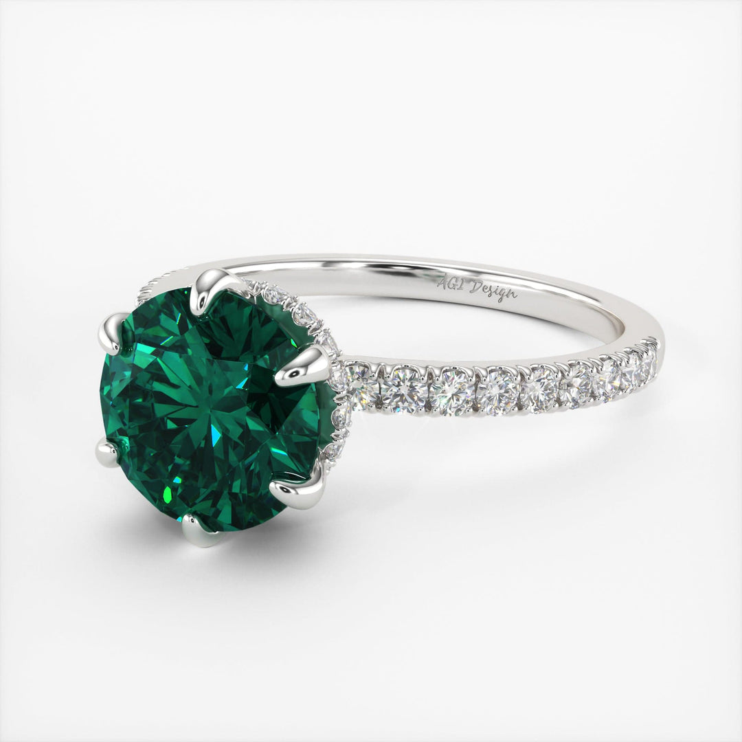 AGI Design Jenny Round Green Moissanite Engagement Ring