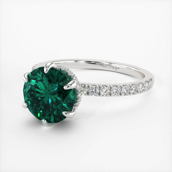 AGI Design Jenny Round Green Moissanite Engagement Ring