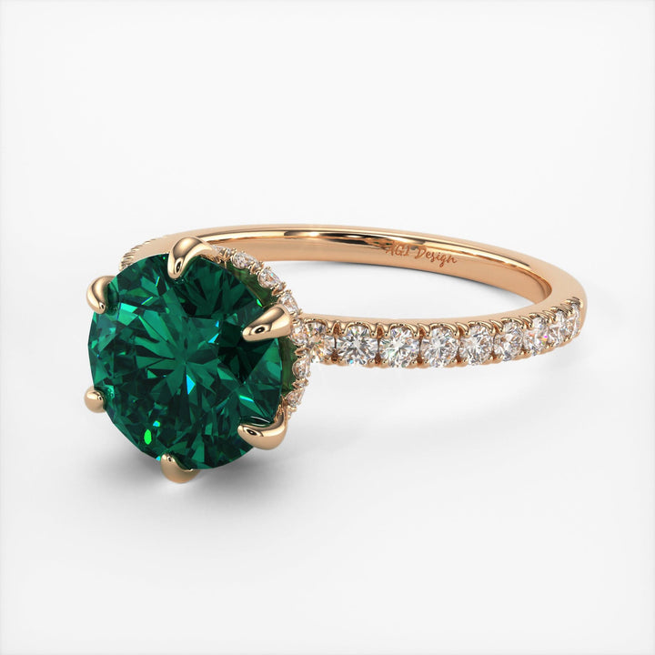 AGI Design Jenny Round Green Moissanite Engagement Ring