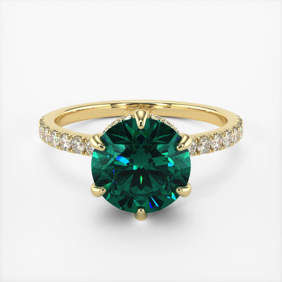AGI Design Jenny Round Green Moissanite Engagement Ring