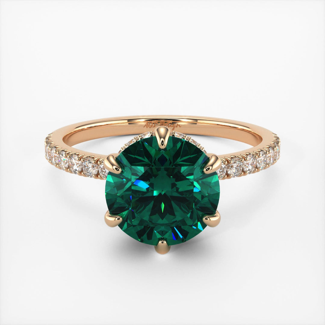 AGI Design Jenny Round Green Moissanite Engagement Ring