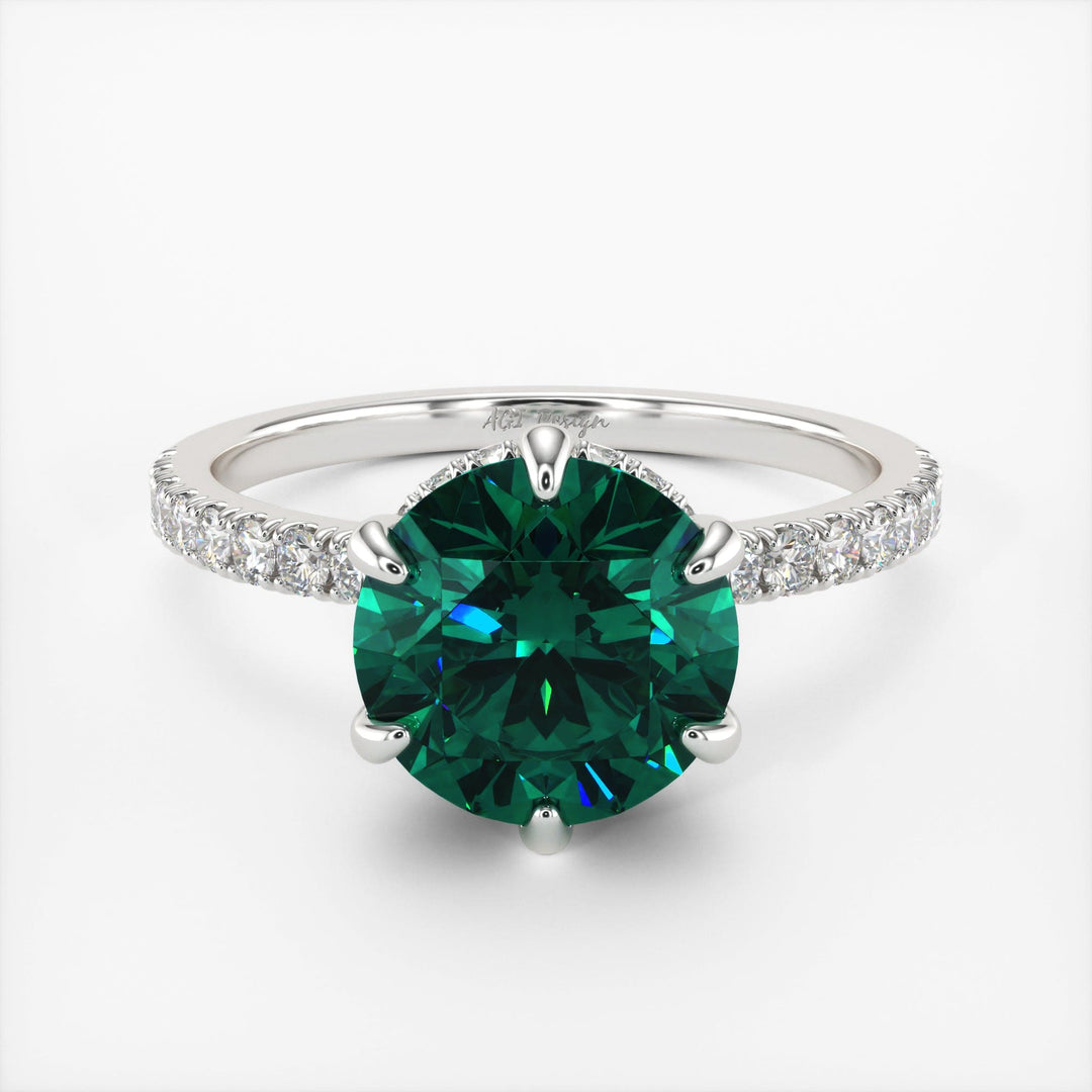 AGI Design Jenny Round Green Moissanite Engagement Ring