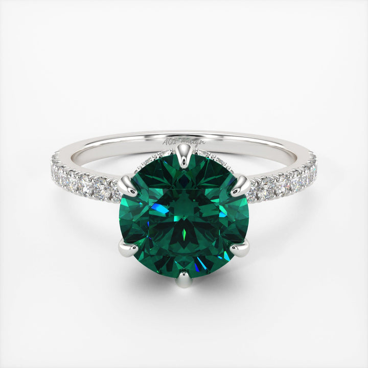 AGI Design Jenny Round Green Moissanite Engagement Ring