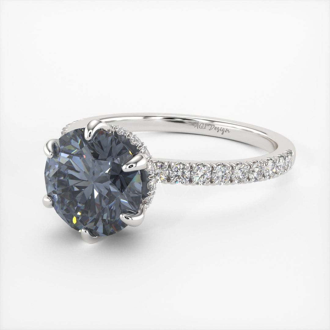 AGI Design Jenny Round Grey Moissanite Engagement Ring