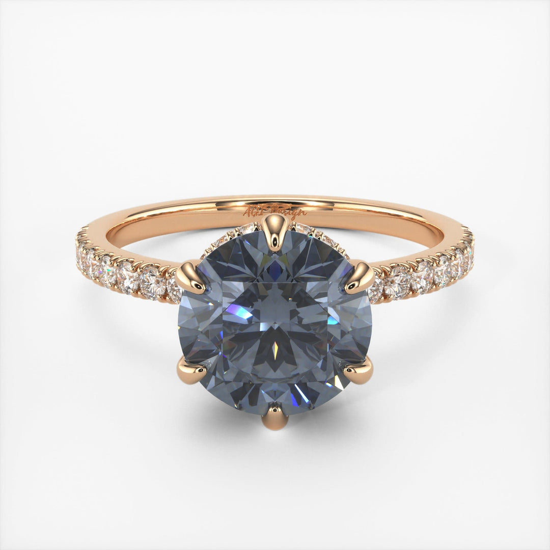 AGI Design Jenny Round Grey Moissanite Engagement Ring
