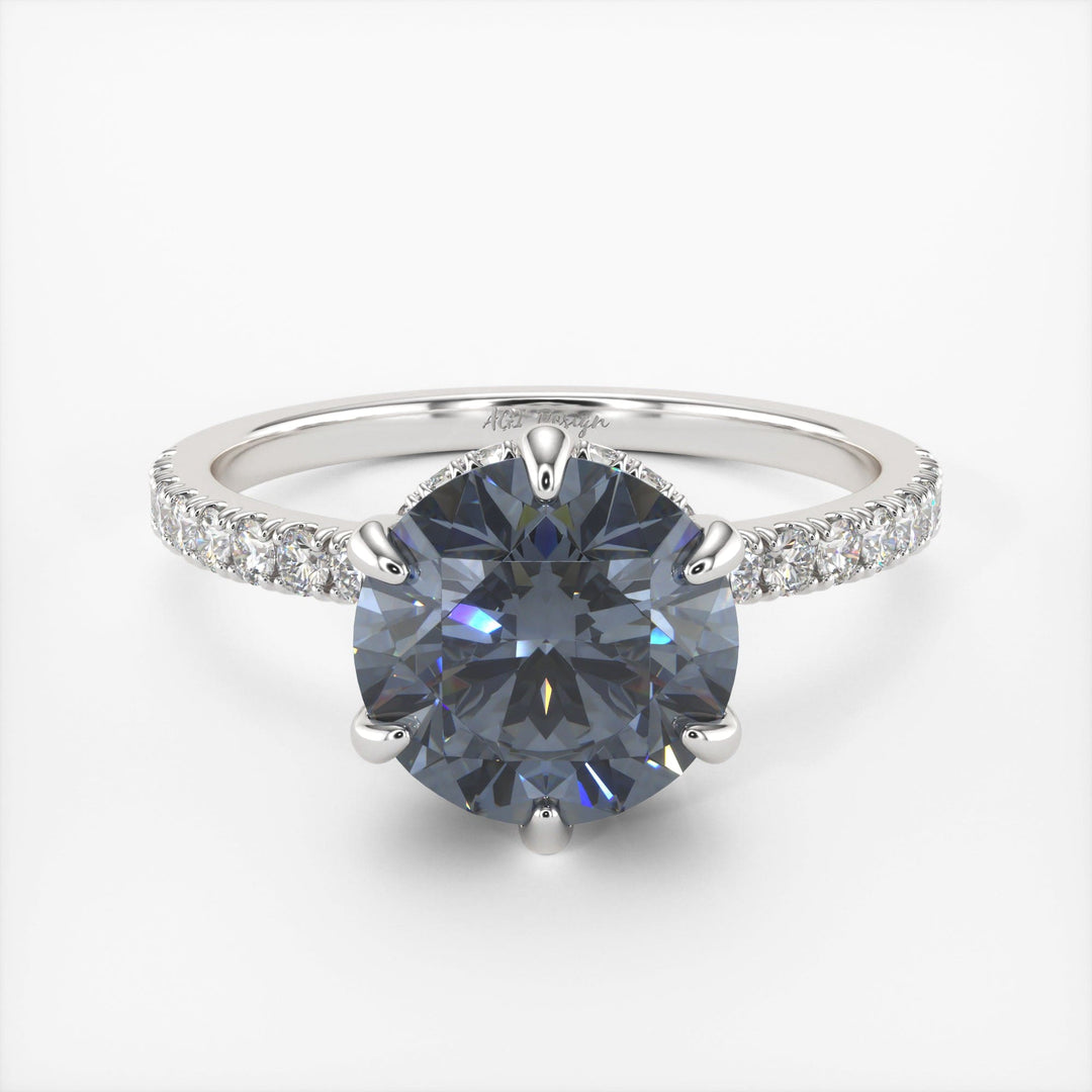 AGI Design Jenny Round Grey Moissanite Engagement Ring