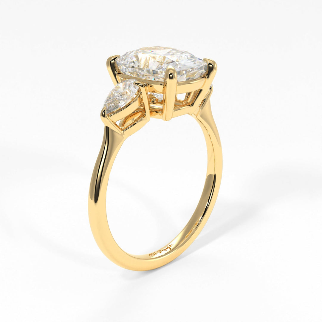 AGI Design Leah Cushion Cut Moissanite with Pear Shape Lab Diamonds Engagement Ring