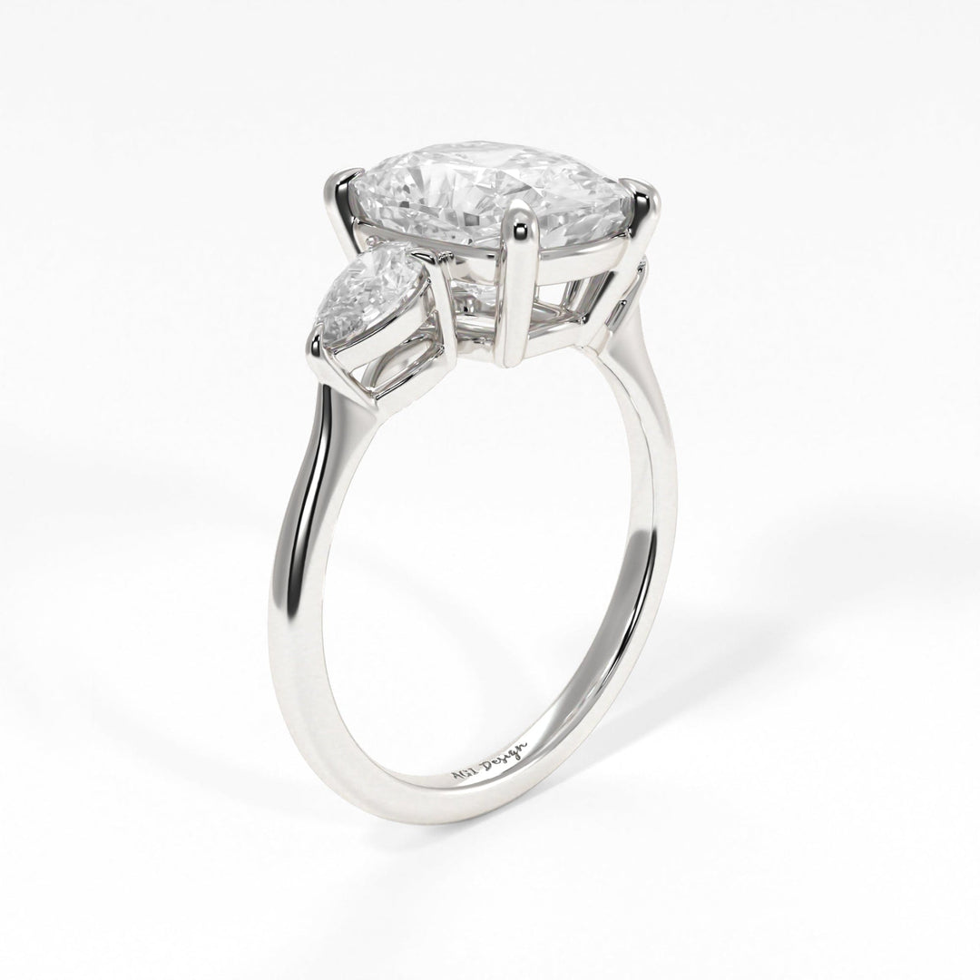 AGI Design Leah Cushion Cut Moissanite with Pear Shape Lab Diamonds Engagement Ring