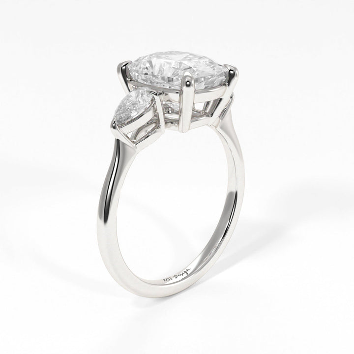 AGI Design Leah Cushion Cut Moissanite with Pear Shape Lab Diamonds Engagement Ring