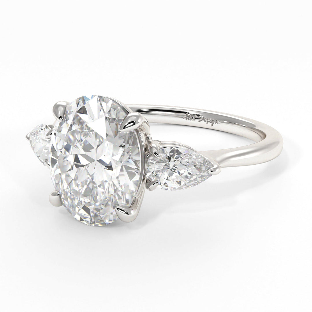 AGI Design Leah Oval  Moissanite with Pear Shape Lab Diamonds Engagement Ring