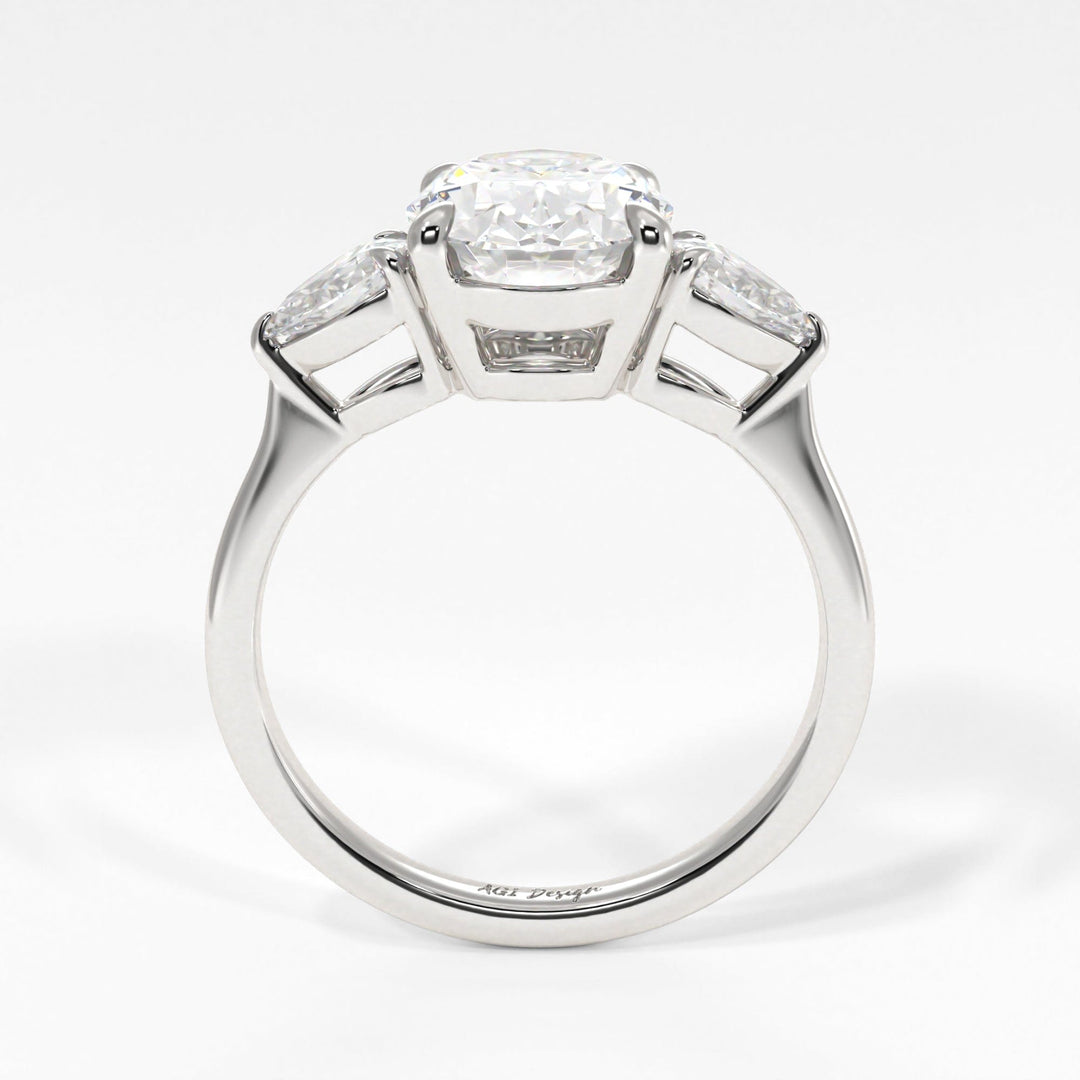 AGI Design Leah Oval  Moissanite with Pear Shape Lab Diamonds Engagement Ring