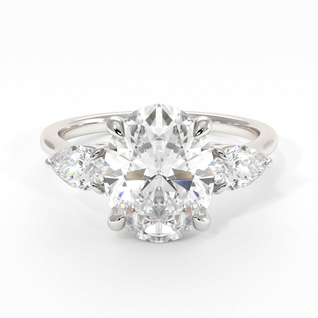 AGI Design Leah Oval  Moissanite with Pear Shape Lab Diamonds Engagement Ring