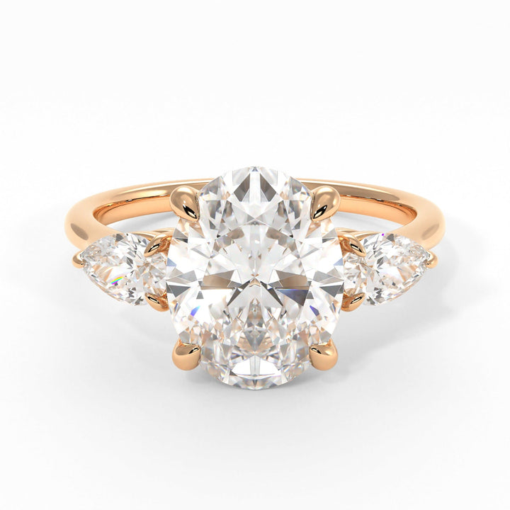 AGI Design Leah Oval  Moissanite with Pear Shape Lab Diamonds Engagement Ring