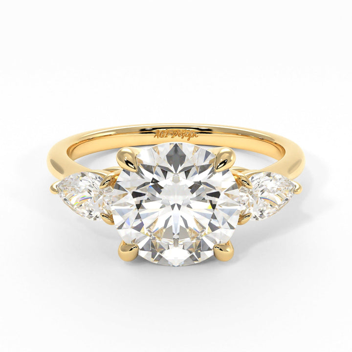 AGI Design Leah Round Moissanite with Pear Shape Lab Diamonds Engagement Ring