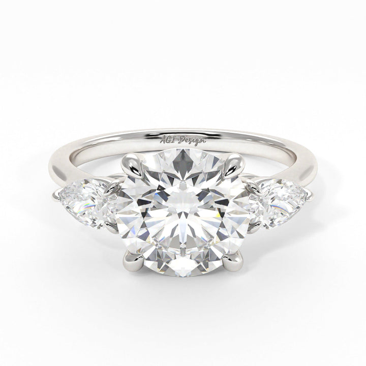 AGI Design Leah Round Moissanite with Pear Shape Lab Diamonds Engagement Ring