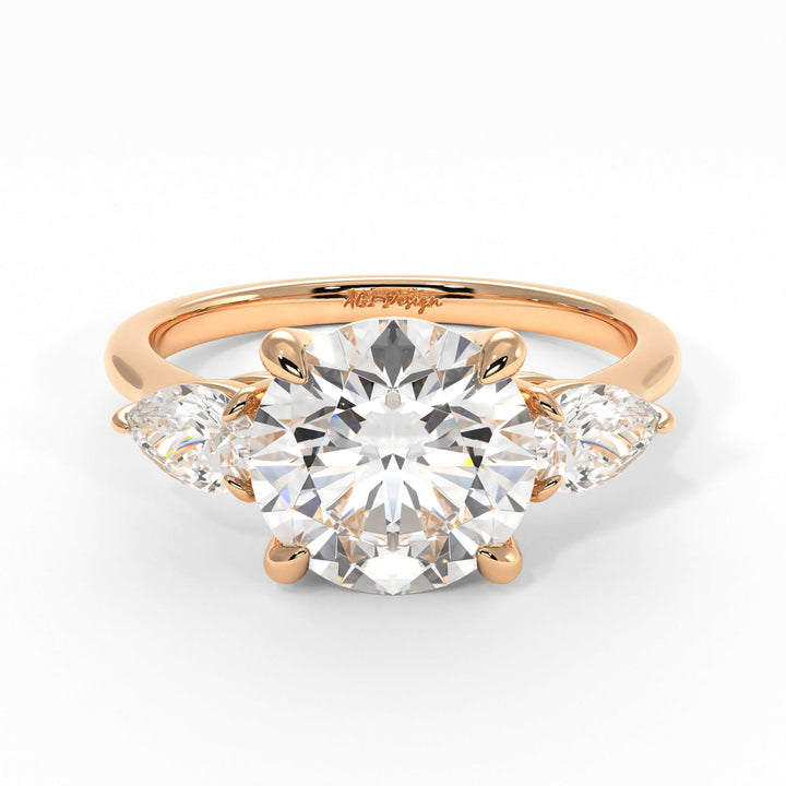 AGI Design Leah Round Moissanite with Pear Shape Lab Diamonds Engagement Ring