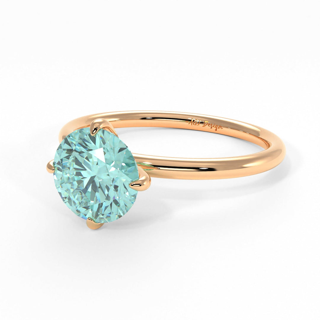 AGI Design Lisa Round Aqua-Teal Moissanite Engagement Ring