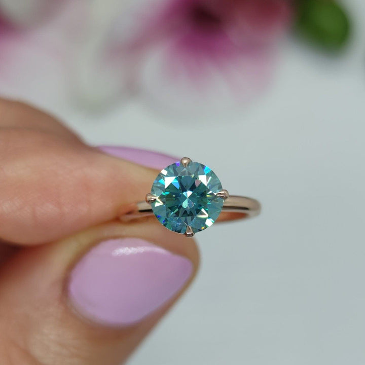 AGI Design Lisa Round Aqua-Teal Moissanite Engagement Ring