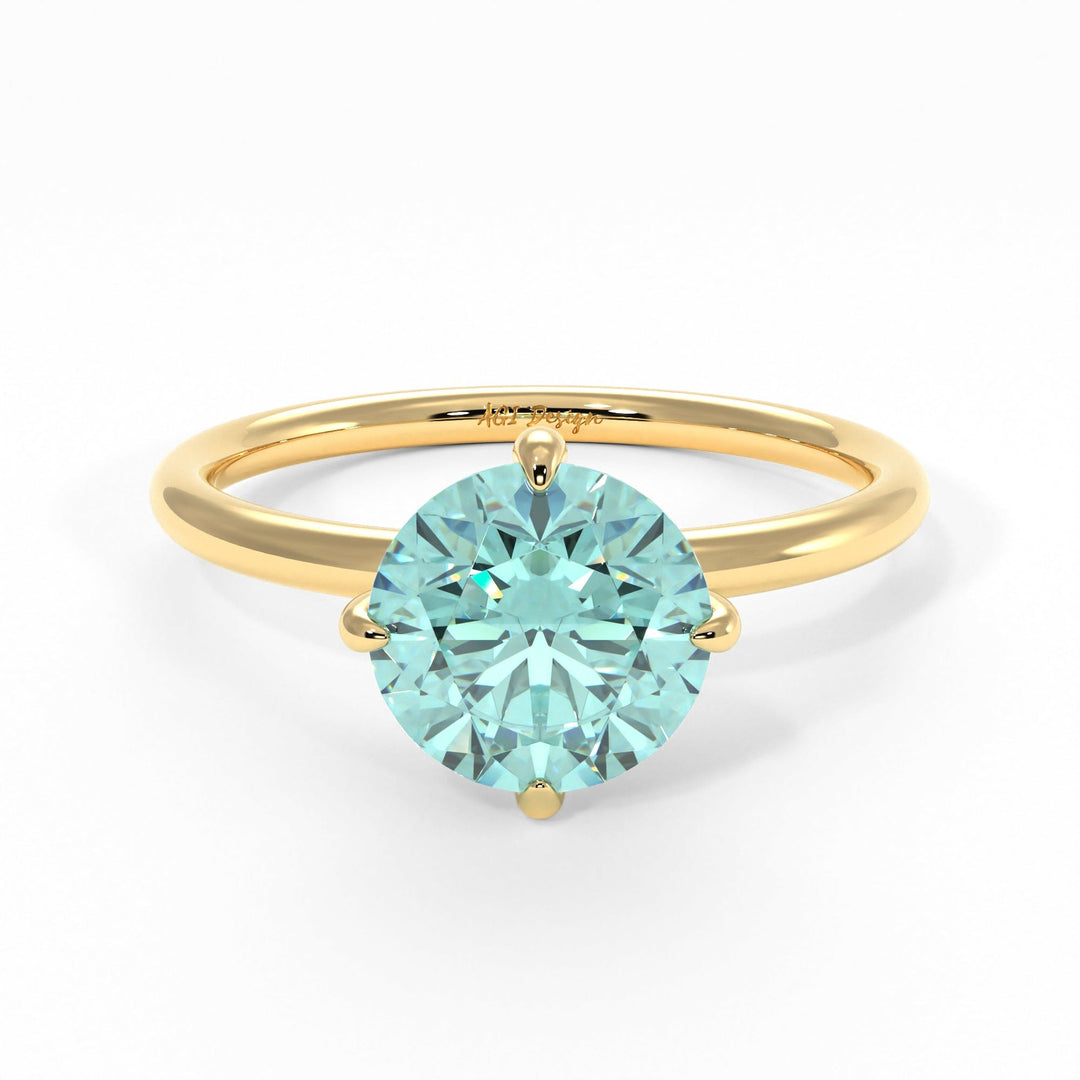 AGI Design Lisa Round Aqua-Teal Moissanite Engagement Ring