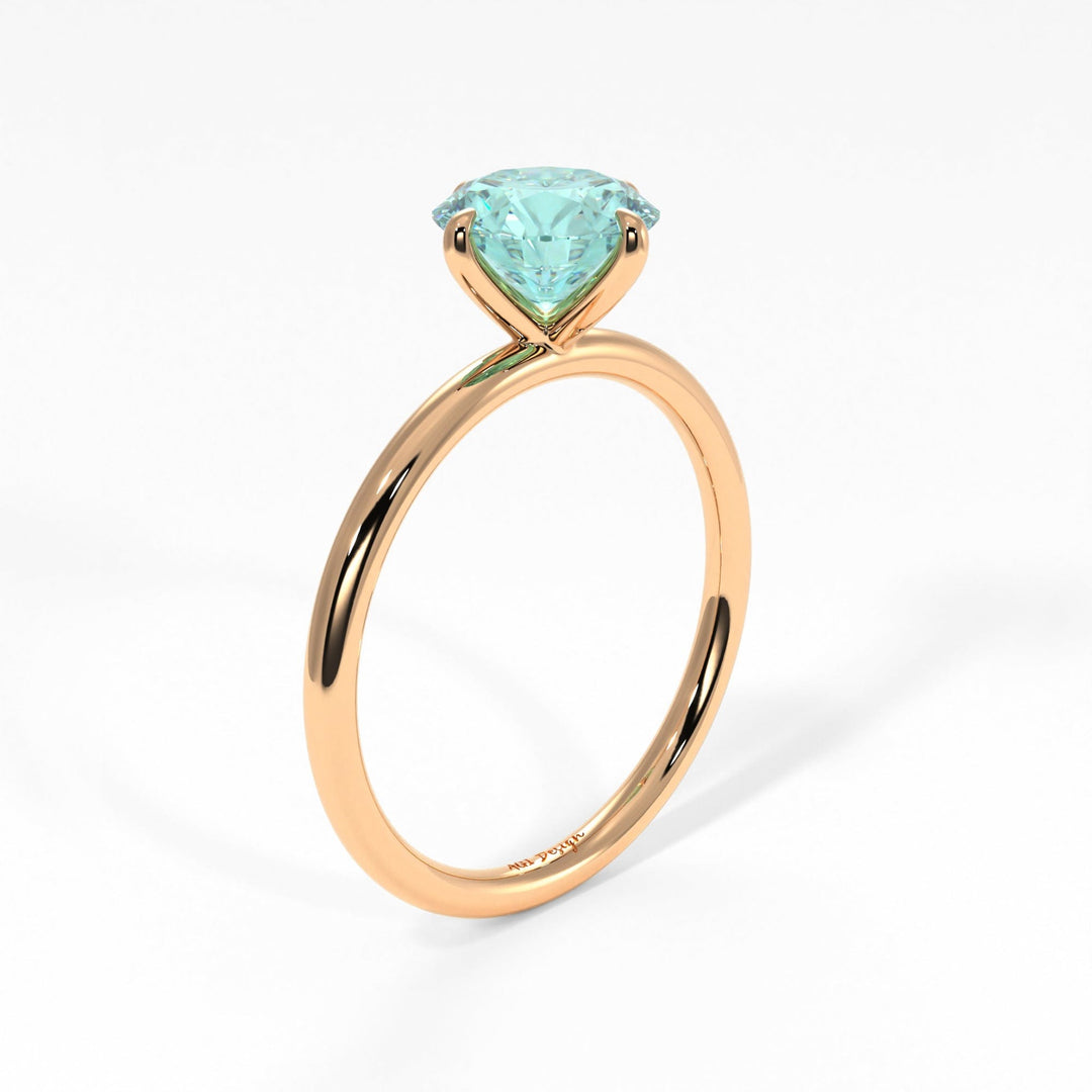 AGI Design Lisa Round Aqua-Teal Moissanite Engagement Ring