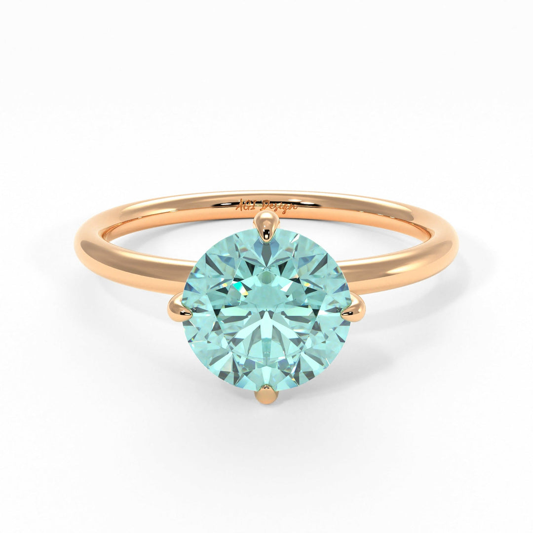 AGI Design Lisa Round Aqua-Teal Moissanite Engagement Ring