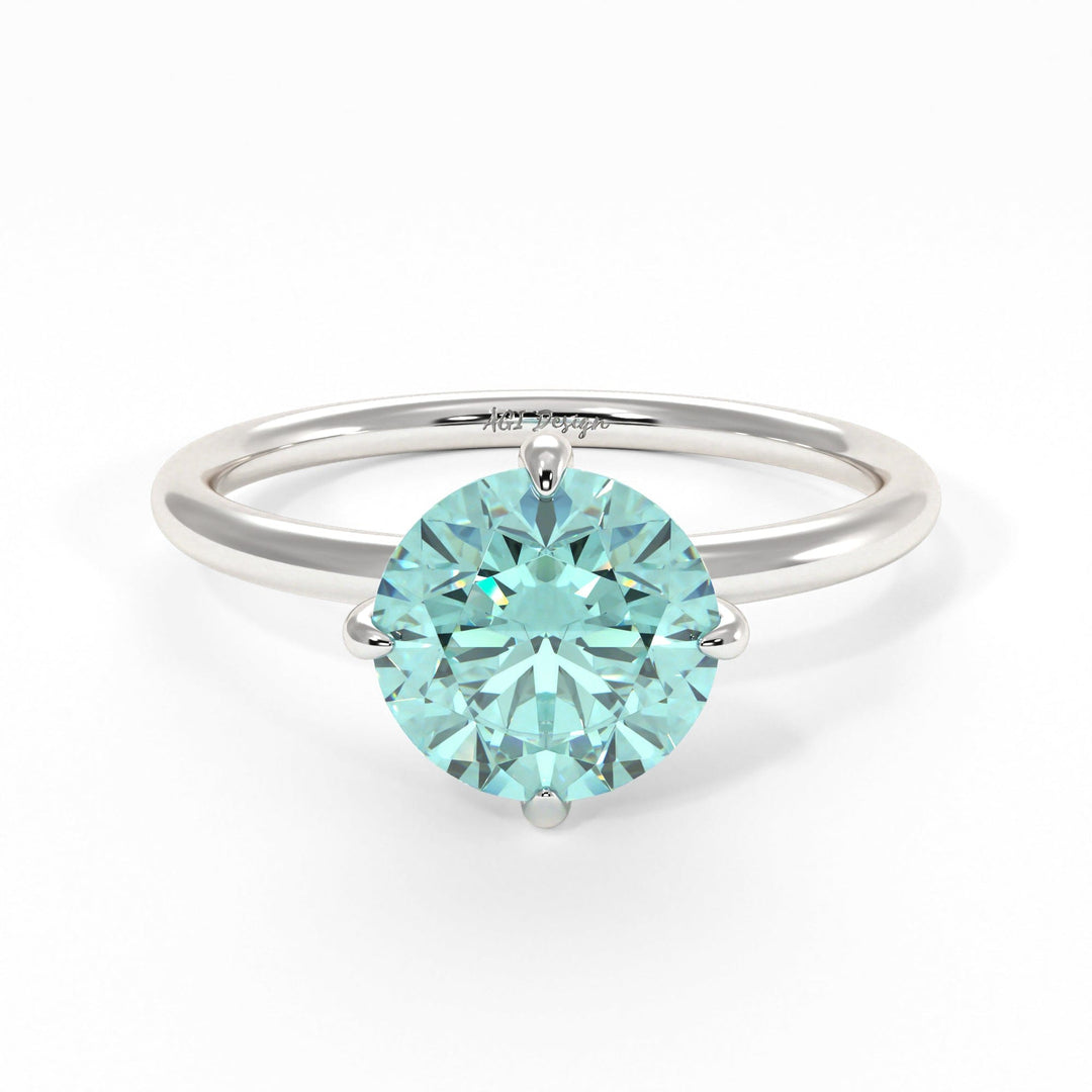 AGI Design Lisa Round Aqua-Teal Moissanite Engagement Ring