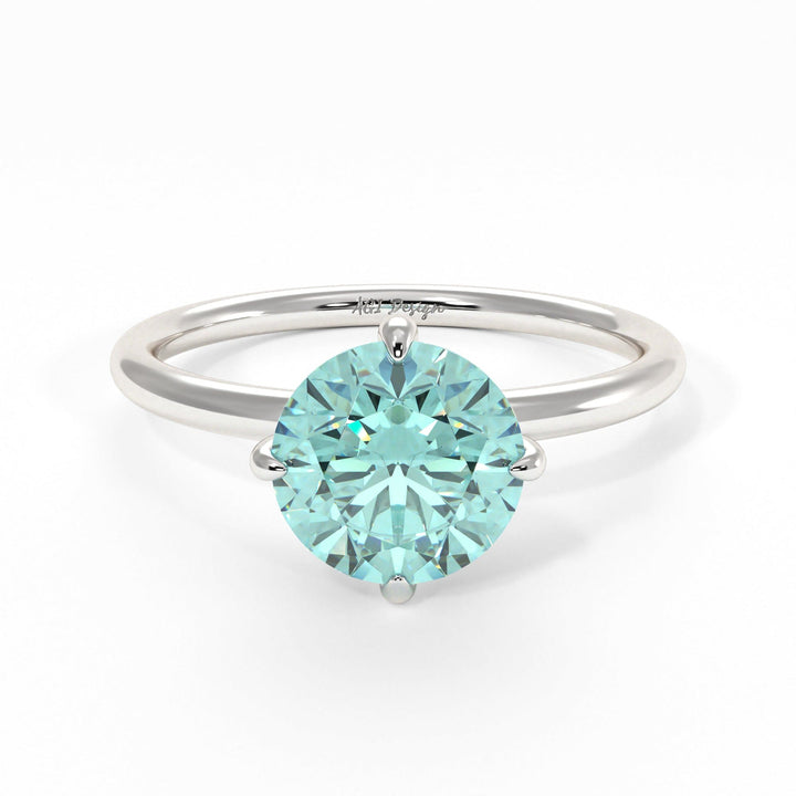 AGI Design Lisa Round Aqua-Teal Moissanite Engagement Ring