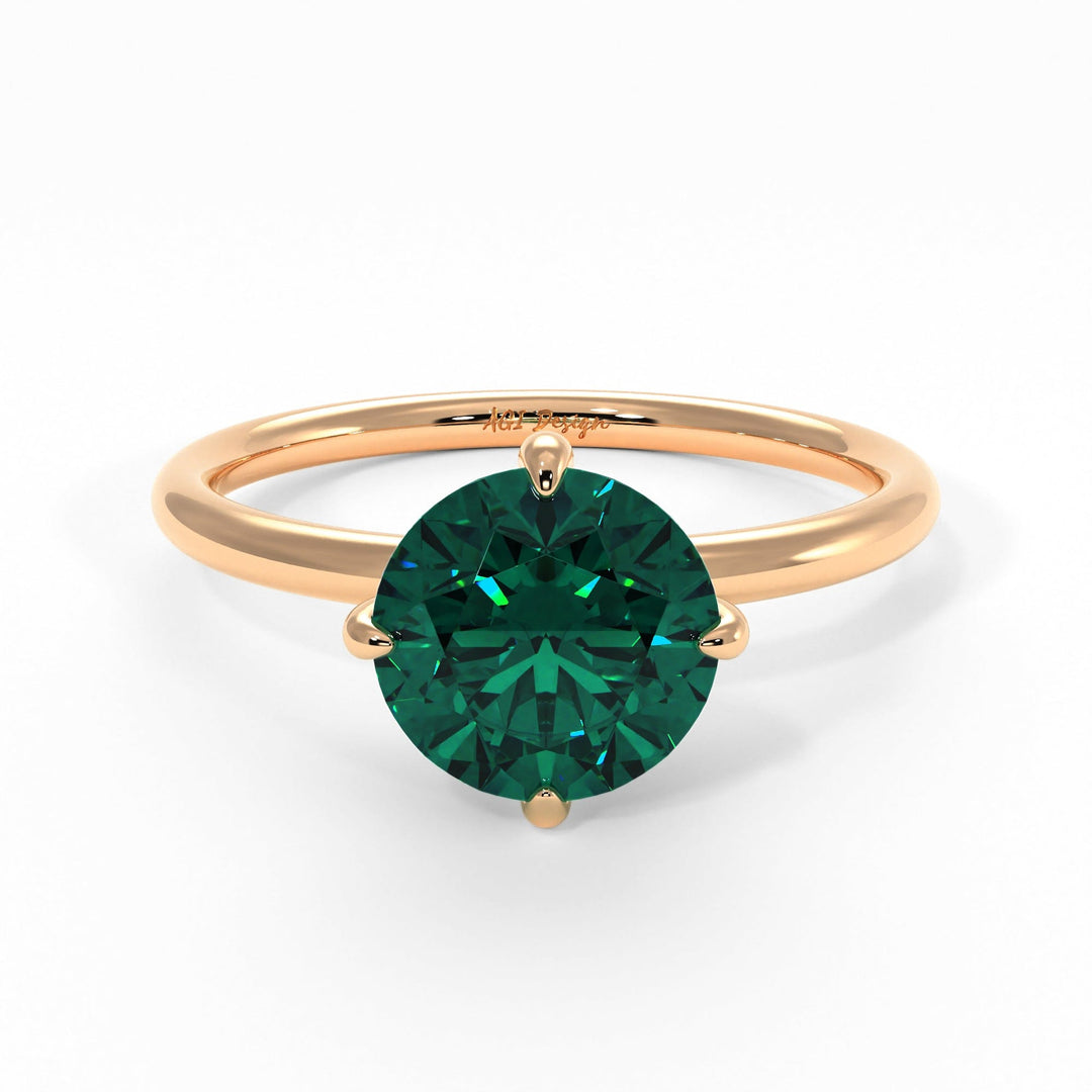 AGI Design Lisa Round Green Moissanite Engagement Ring