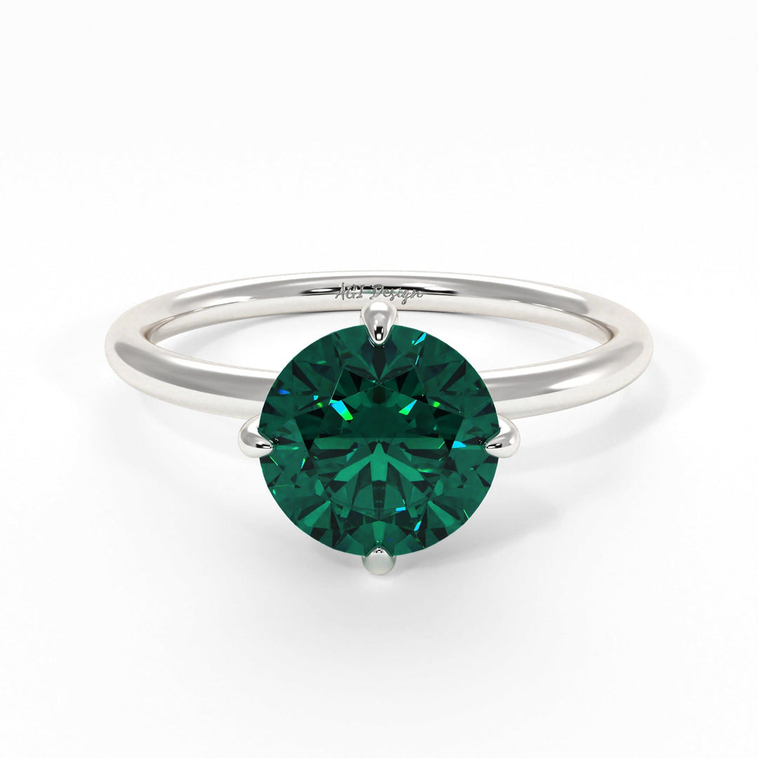 AGI Design Lisa Round Green Moissanite Engagement Ring