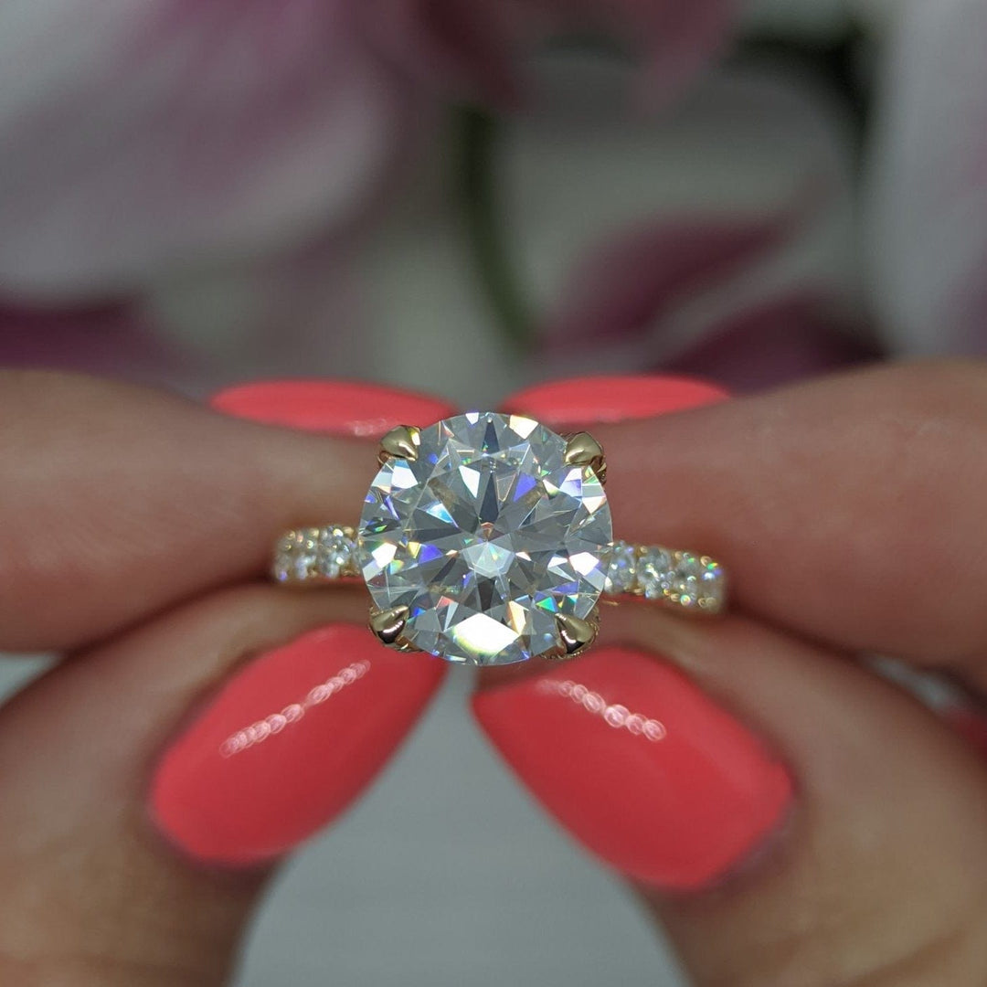 AGI Design Nicole Round Moissanite Tulip Engagement Ring
