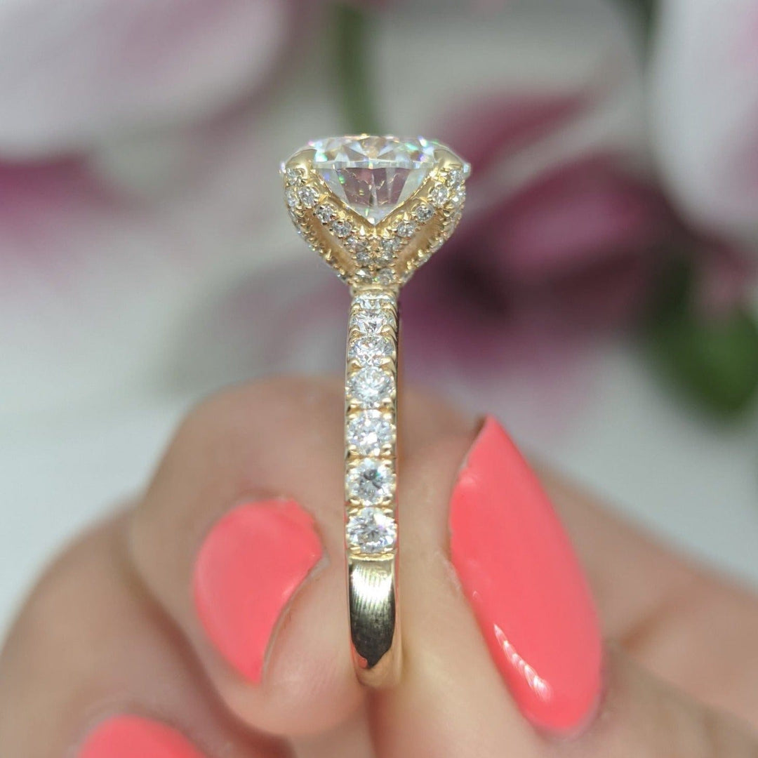 AGI Design Nicole Round Moissanite Tulip Engagement Ring