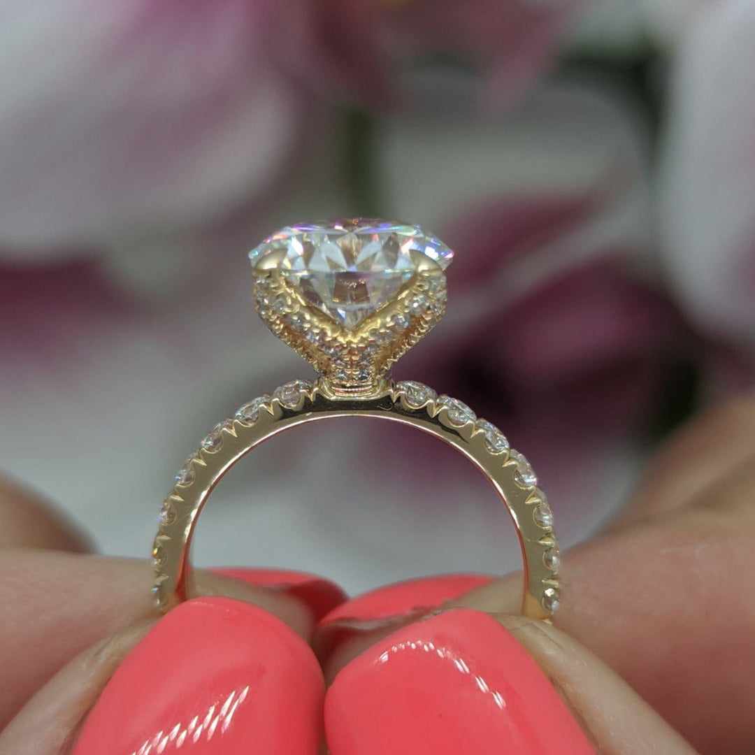 AGI Design Nicole Round Moissanite Tulip Engagement Ring