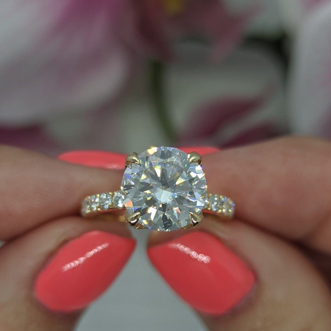 AGI Design Nicole Round Moissanite Tulip Engagement Ring