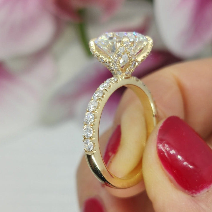 AGI Design Nicole Round Moissanite Tulip Engagement Ring