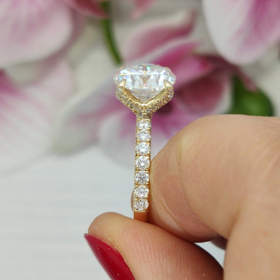 AGI Design Nicole Round Moissanite Tulip Engagement Ring