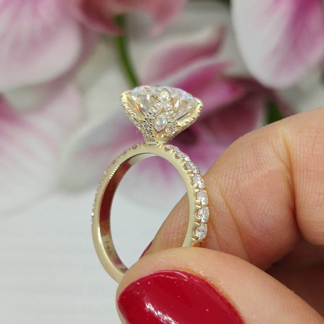 AGI Design Nicole Round Moissanite Tulip Engagement Ring