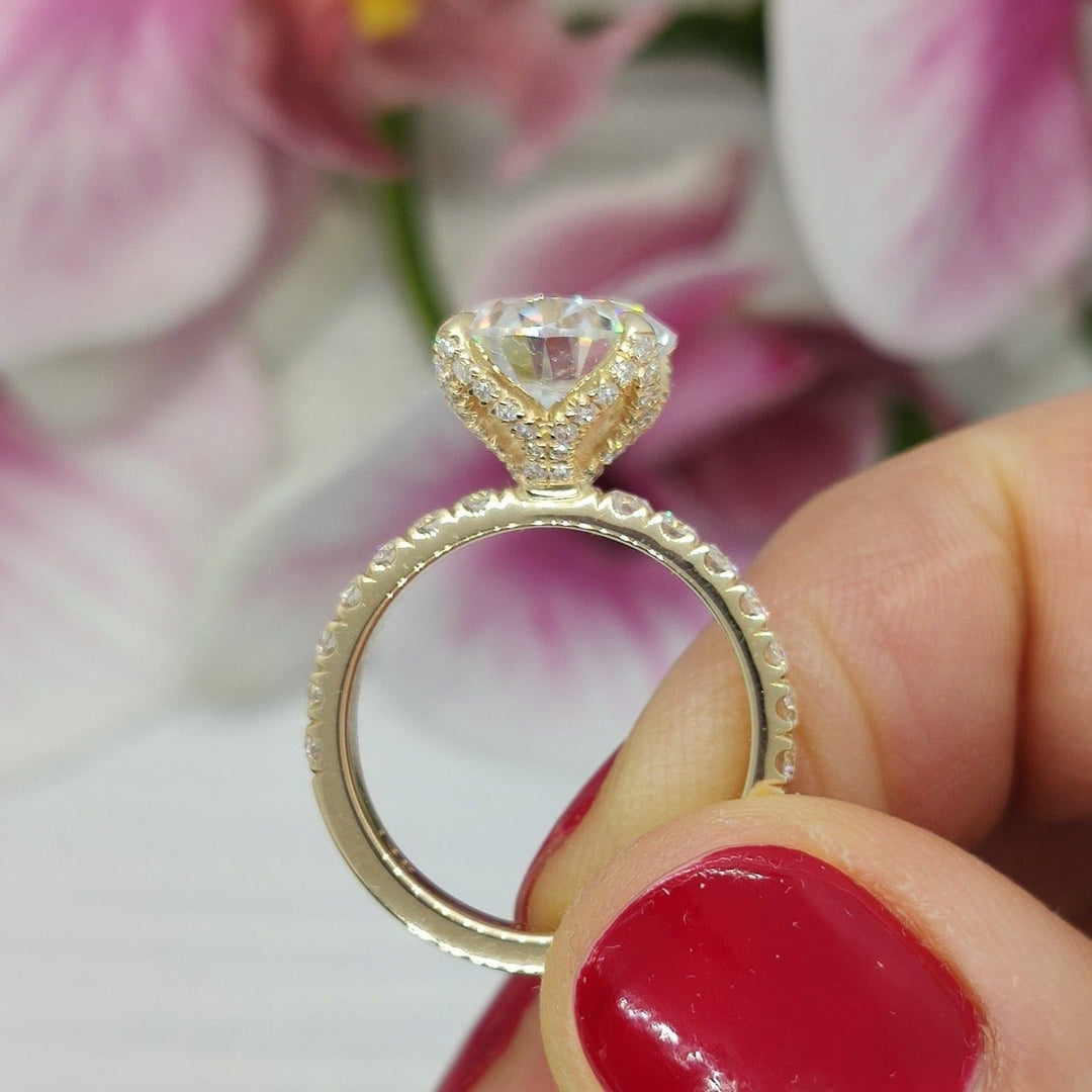 AGI Design Nicole Round Moissanite Tulip Engagement Ring