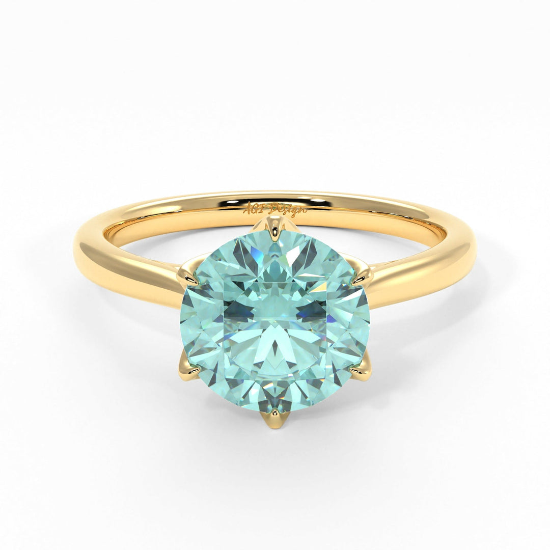 AGI Design Nora Round Aqua-Teal Moissanite Tulip Engagement Ring