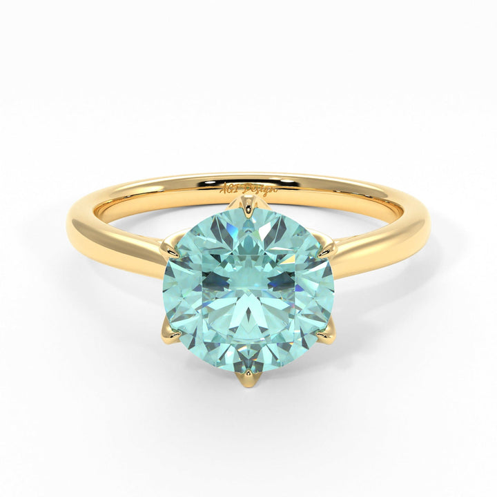 AGI Design Nora Round Aqua-Teal Moissanite Tulip Engagement Ring