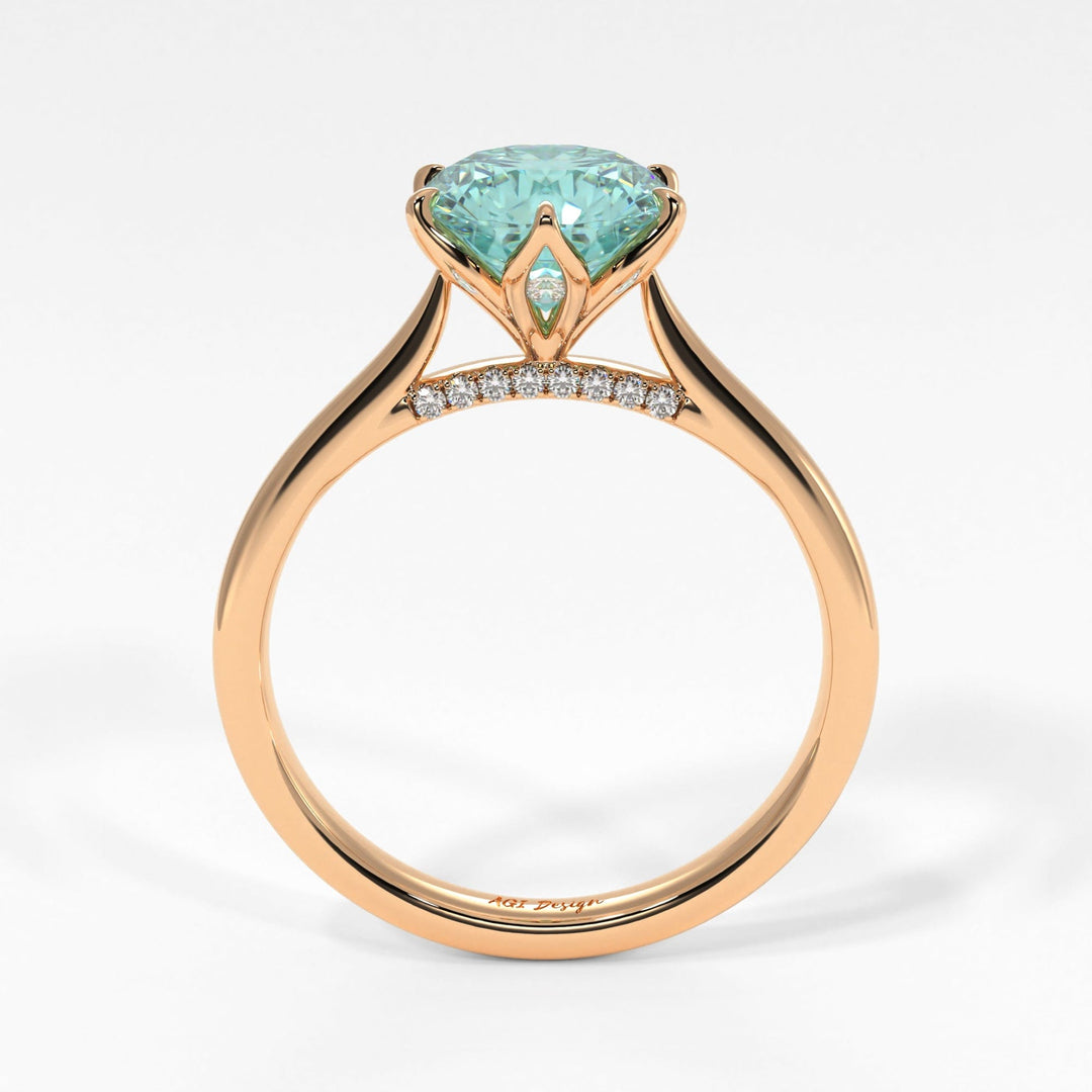 AGI Design Nora Round Aqua-Teal Moissanite Tulip Engagement Ring