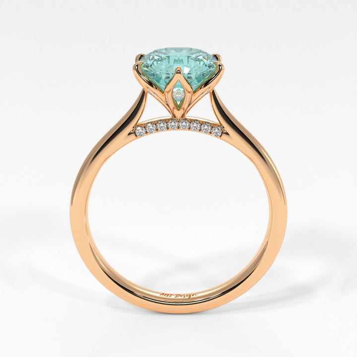 AGI Design Nora Round Aqua-Teal Moissanite Tulip Engagement Ring